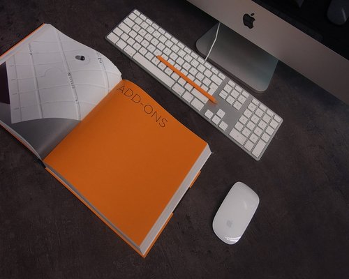 Workspace setup with a water bottle